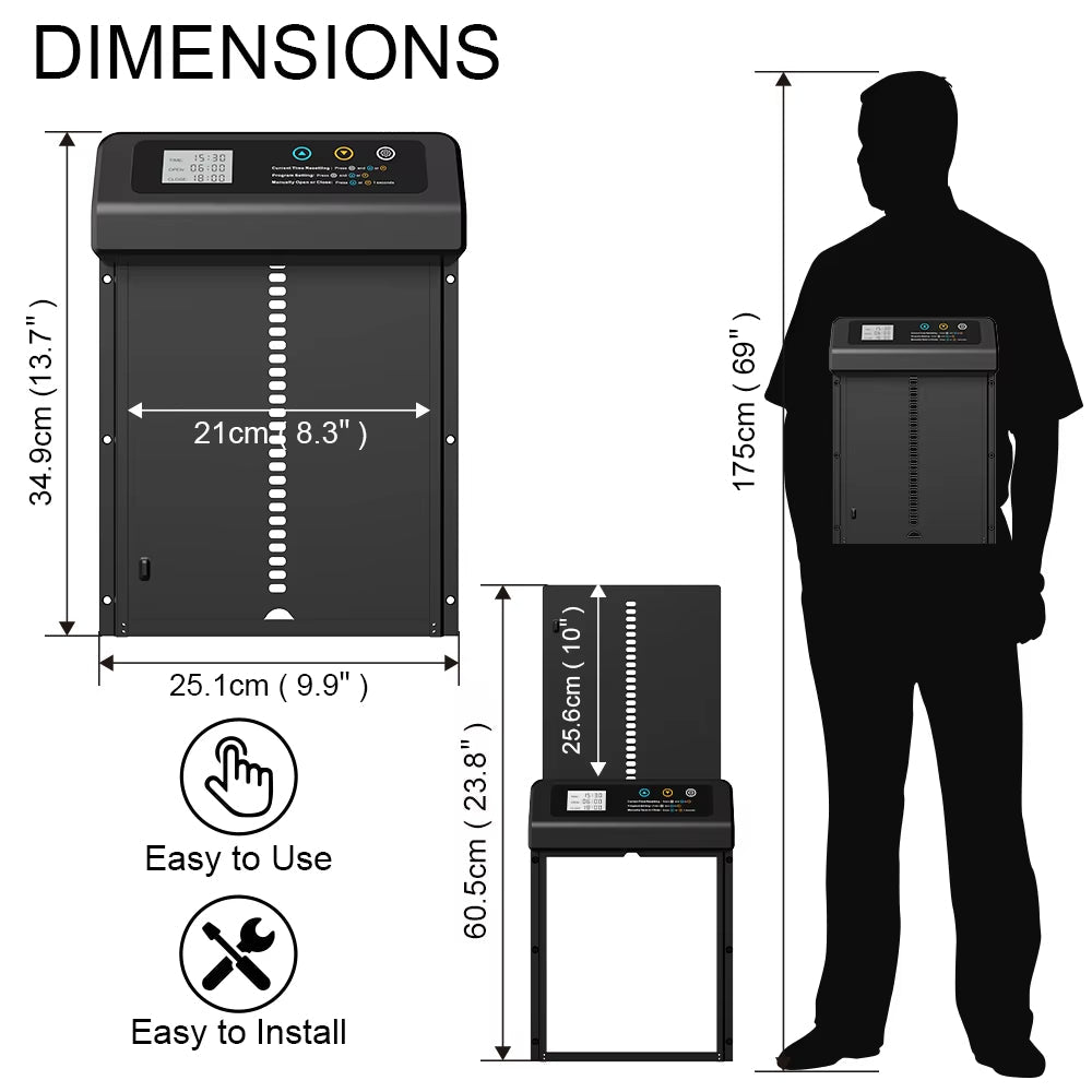 Solar Automatic Chicken Coop Door — Auto Timer, Anti-Pinch Safety, Stainless Steel, Electric Lift Door for Poultry & Pets
