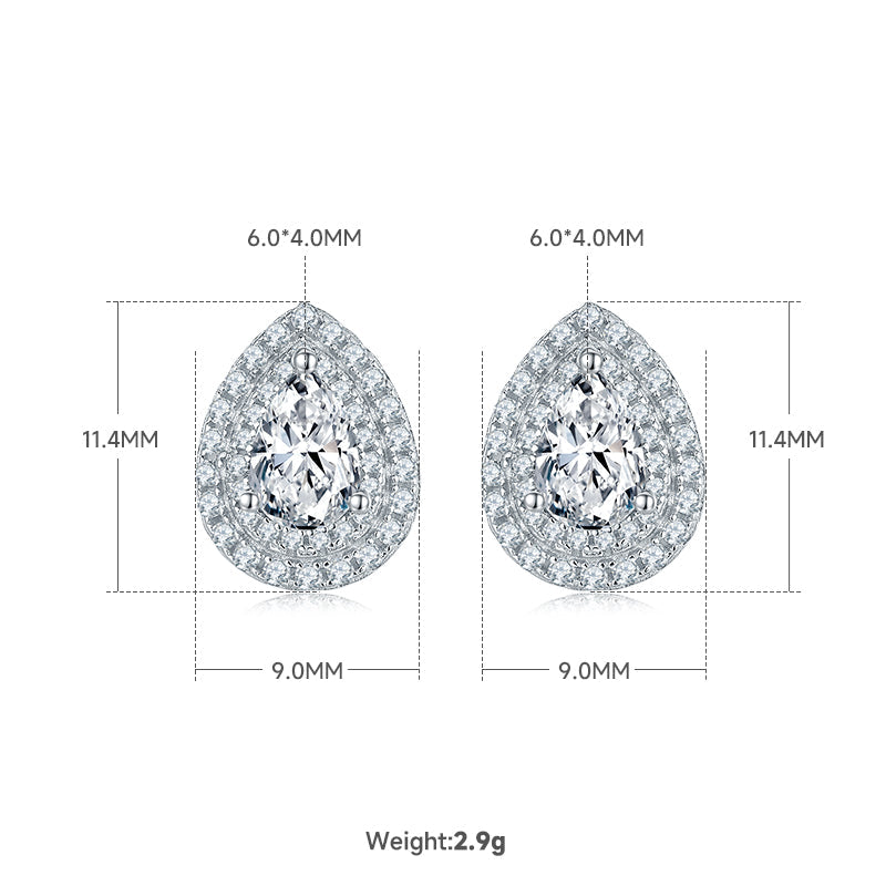 S925 plata con baño de platino, juego de colgante y pendientes de moissanita