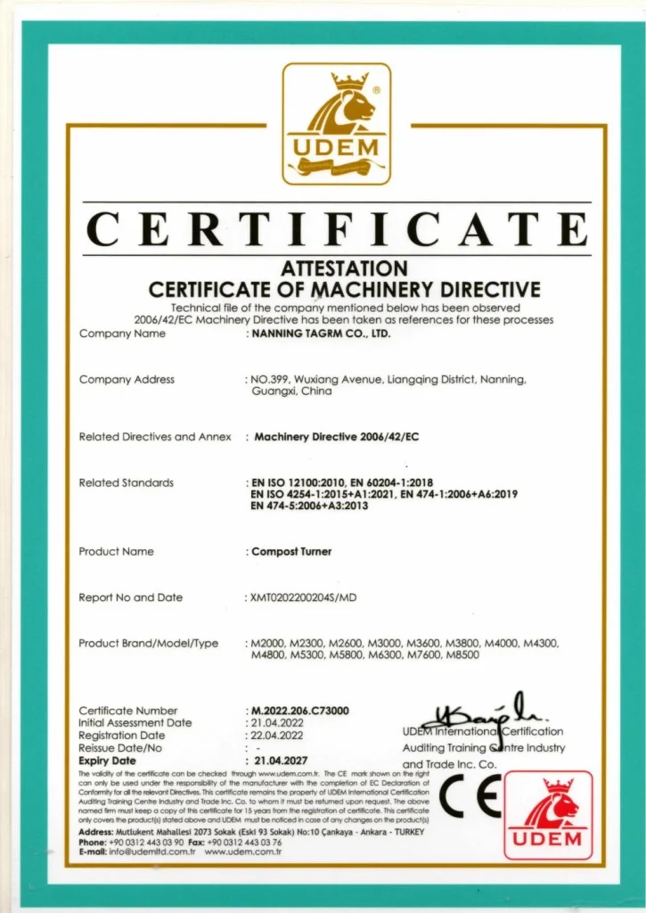 Compost Turner — Machinery Directive Attestation